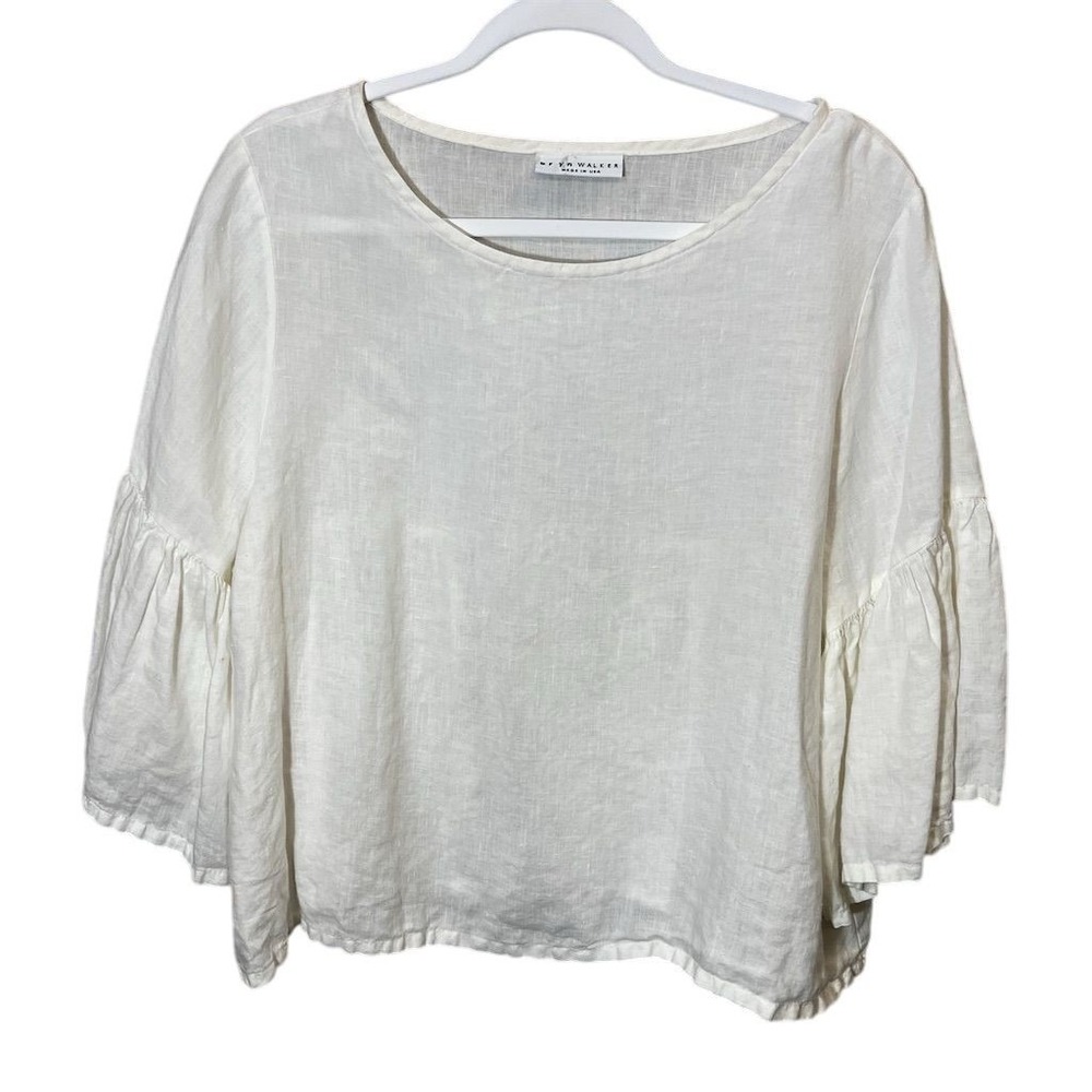 Bryn Walker Women's Ivory Bell 3/4 Sleeve Linen Blouse Sz Med Lagenlook Boxy Fit